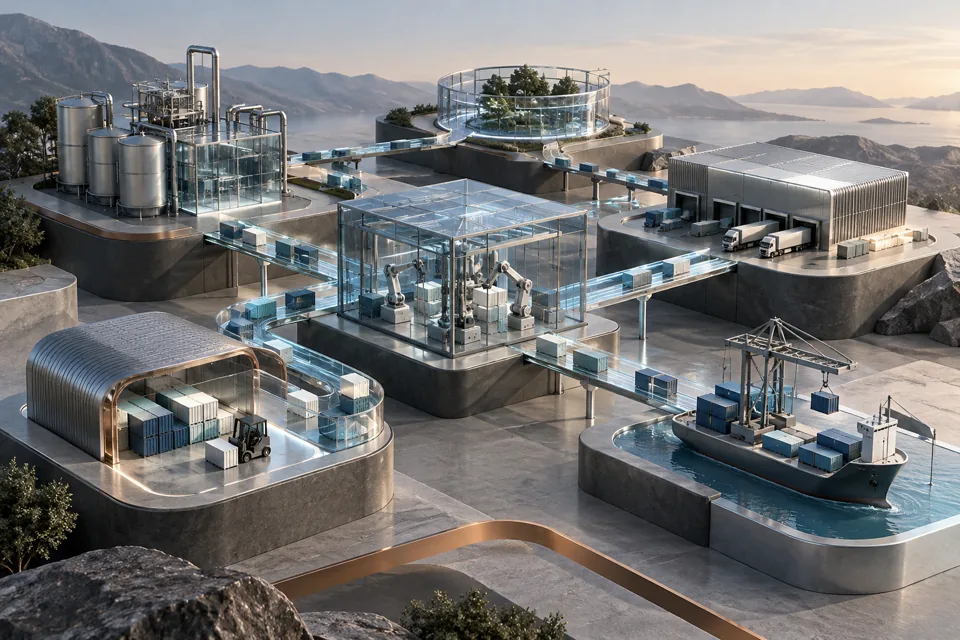 Conceptual illustration of industry, engineering and logistics connections.